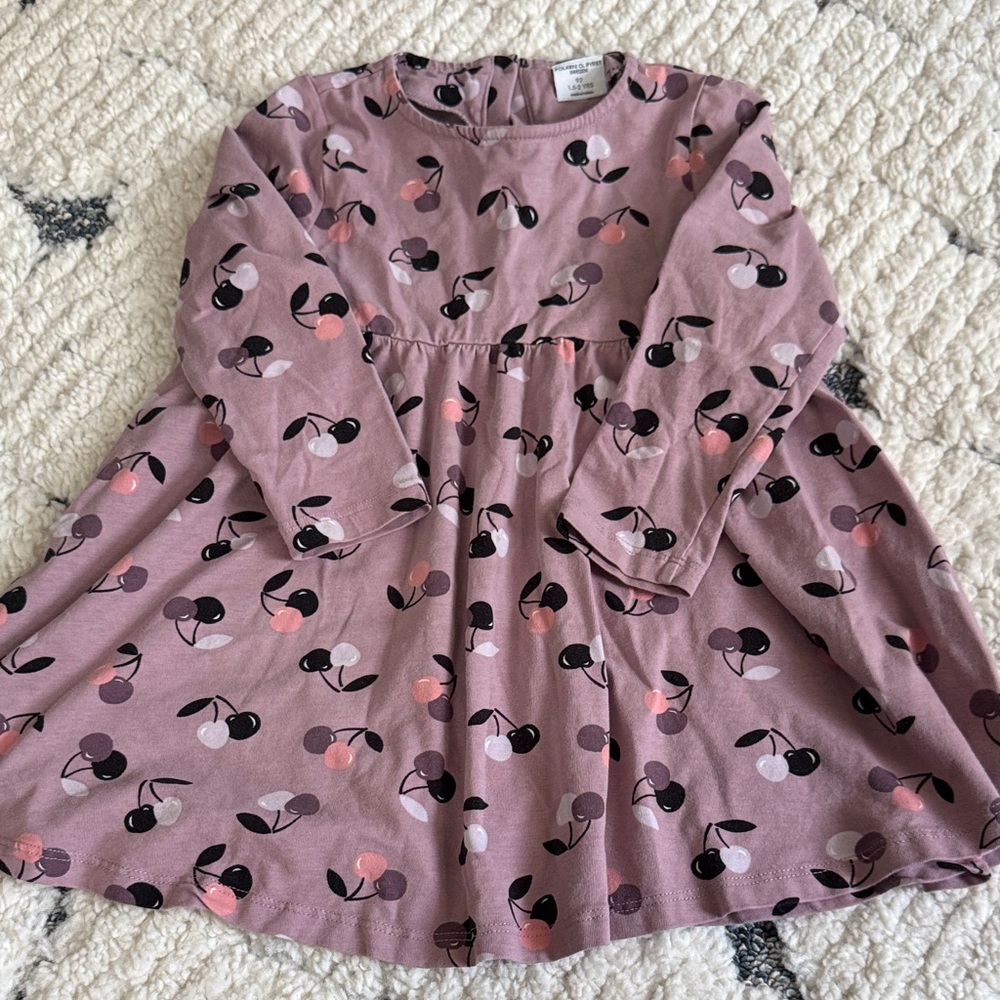 Polarn O. Pyret Mauve Dress with Cherry Pattern